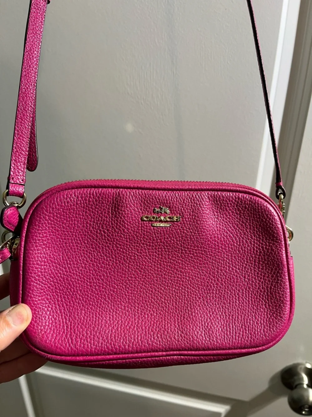 Coach Pebbled Leather Crossbody in Bright Pink - Picture 1 of 10